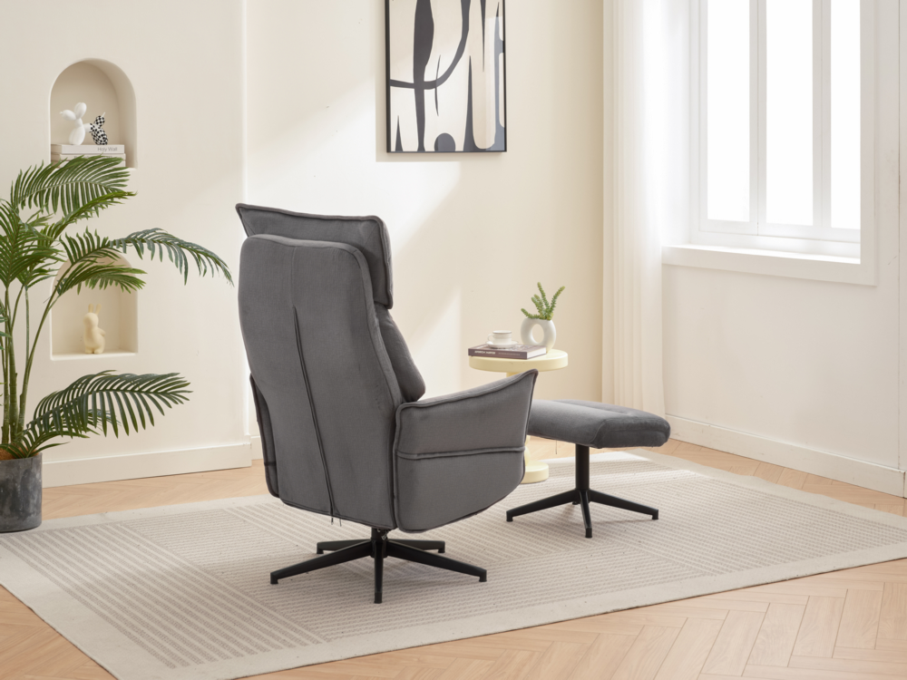 Happy Home Happy Home gepolsteter Relaxsessel mit Hocker HWP60-DGR dunkelgrau