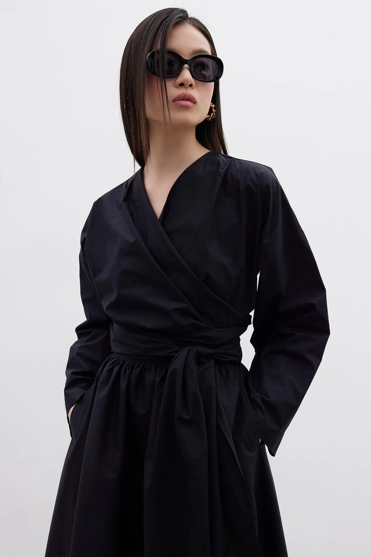 Manuka  Premium-Hemd im Kimono-Stil, Schwarz