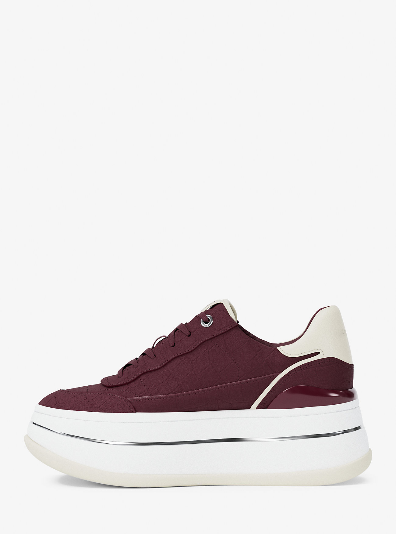 Hayes Crocodile Embossed Suede Platform Sneaker - OXBLOOD