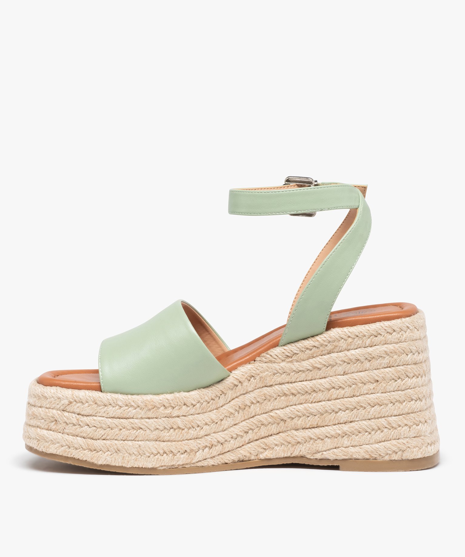 Sandales femme plateforme compensées à brides unies vert | GEMO