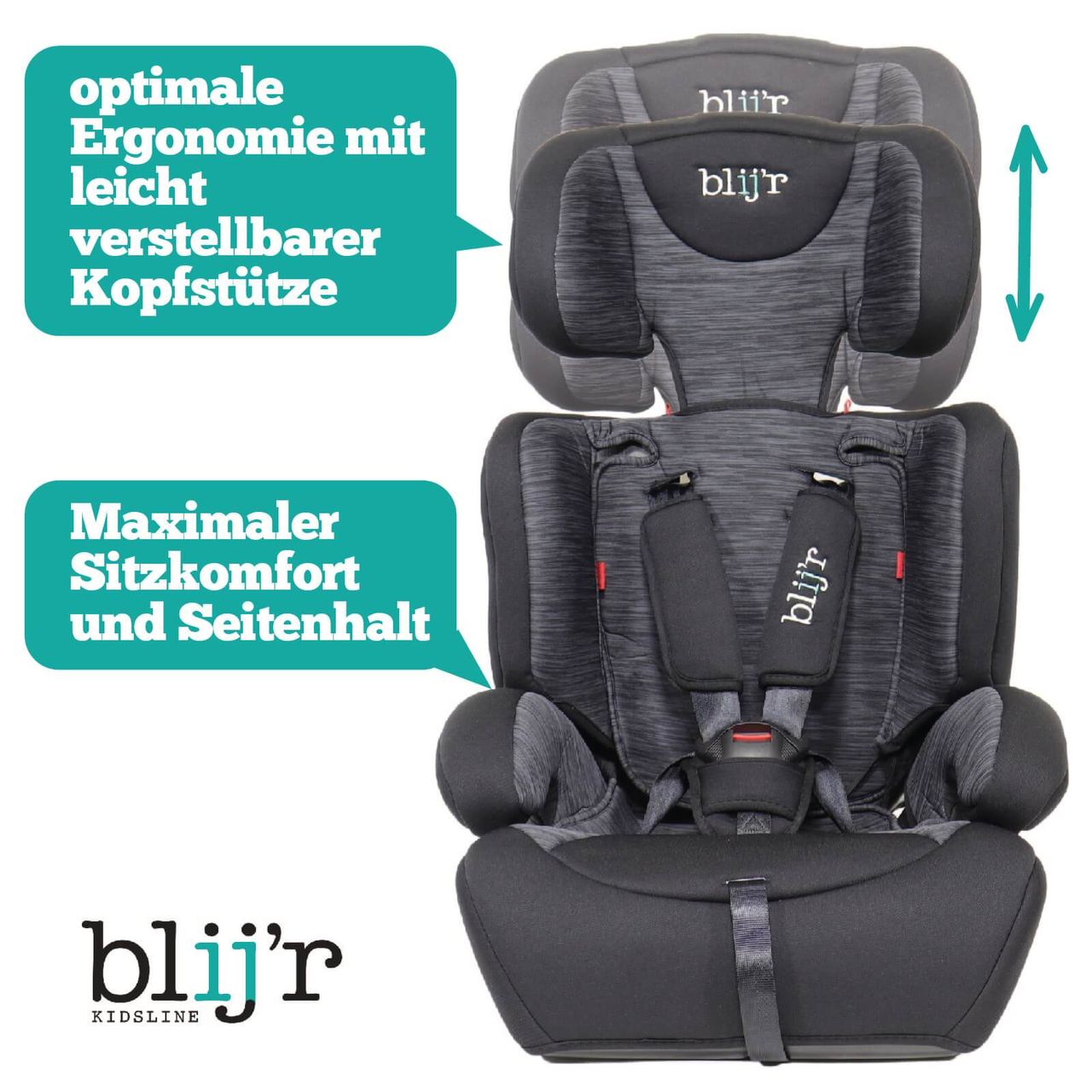 Blijr Blij´r Ivo Grey/Black Autositz mit Wumbi Rücksitzspiegel und Sonnenschutz