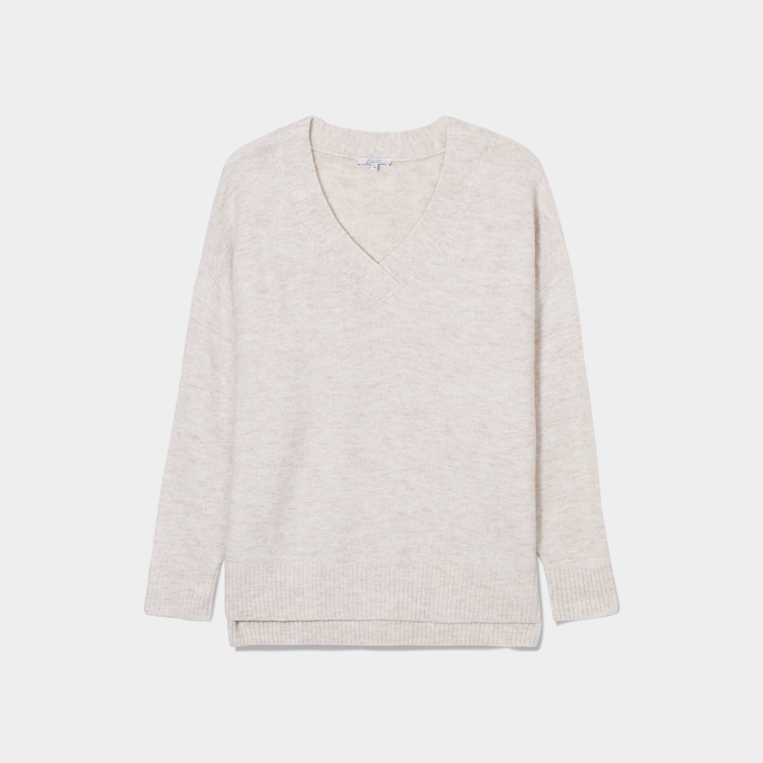 Pull col en V manches longues ecru femme grande taille | La Halle