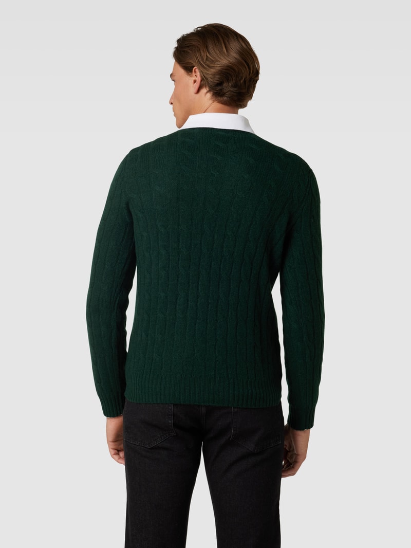 Kaschmirpullover mit Zopfmuster in dunkelgrün