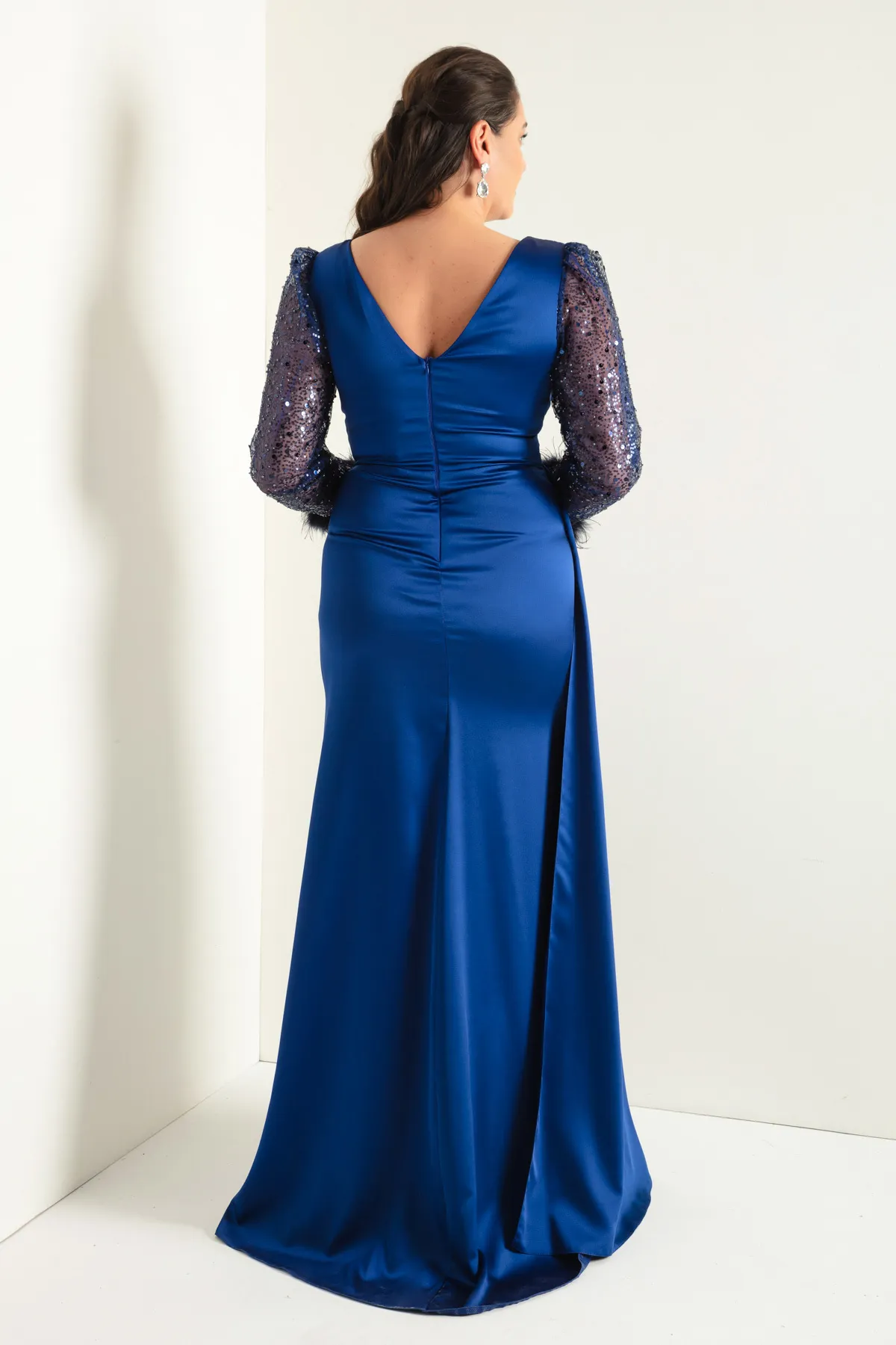 Lafaba  Saxe-Abendkleid für Damen mit V-Ausschnitt und steinernen Schlitzen, langes Abendkleid in Übergröße