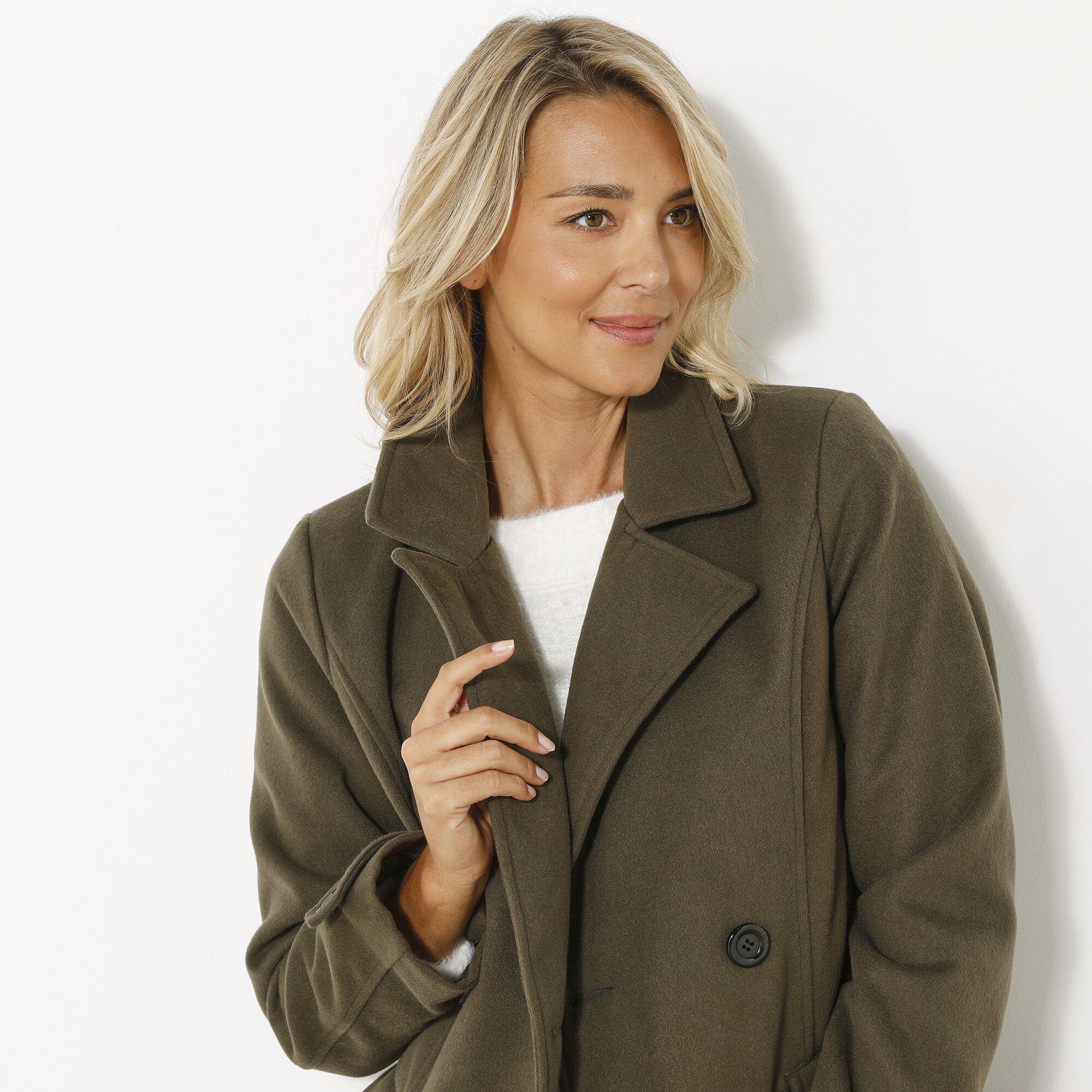 Manteau caban aspect drap de laine