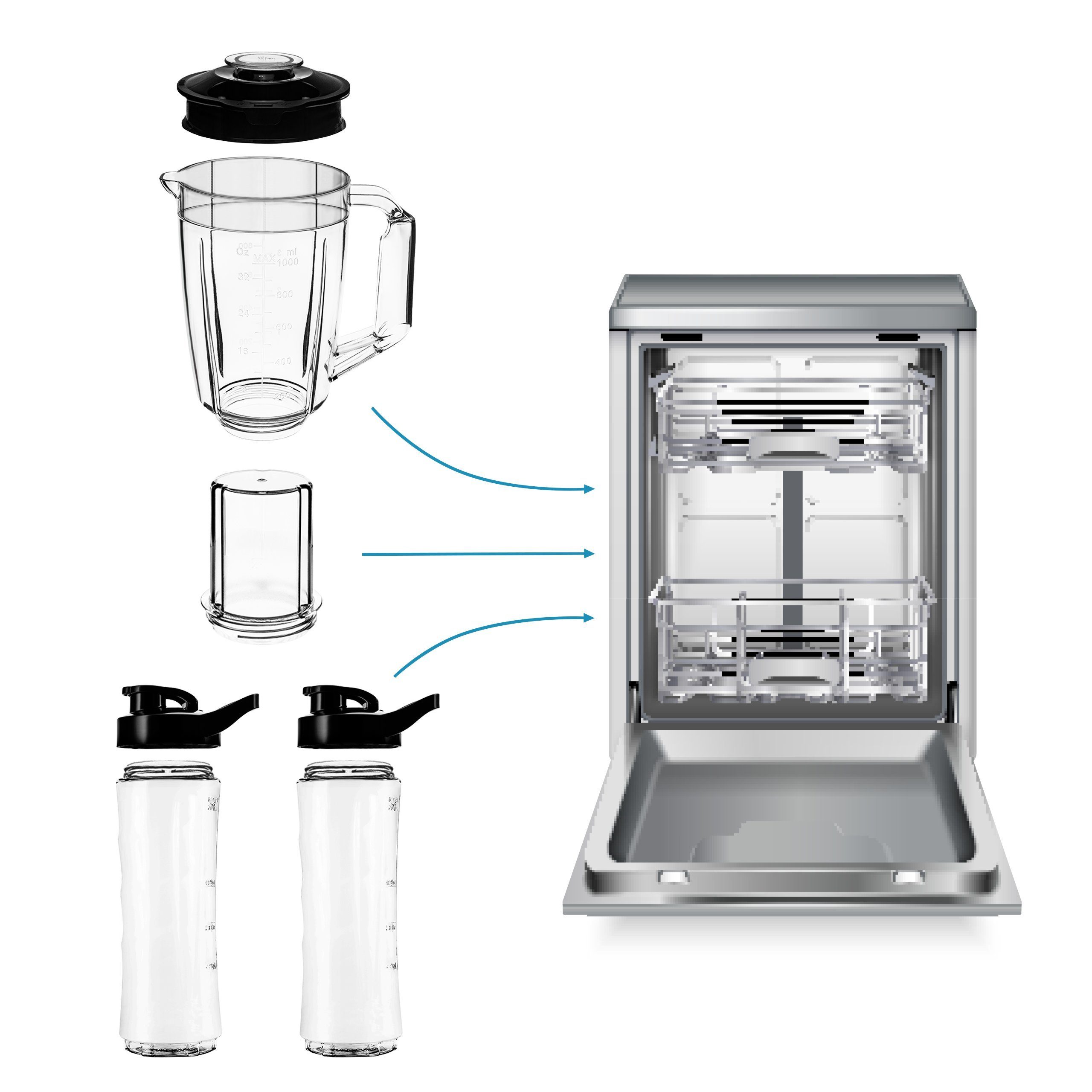 Zeegma Standmixer VITAMINE, 1050 W, 1L Krug Kaffeemühle Edelstahl 2x Sportwasserflasche *ICE-CRUSHER*
