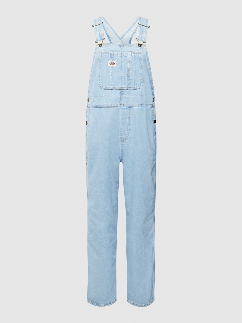 Jumpsuit aus reiner Baumwolle mit Label-Patch in hellblau