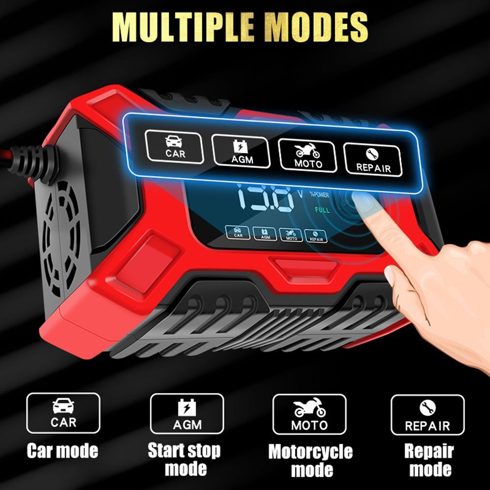 autolock Profi Batterieladegerät, 12 V/8 A 24 V/4 A intelligentes Autobatterie-Ladegerät (automatisches Batterieladegerät, Wartungsgerät mit LCD-Display)