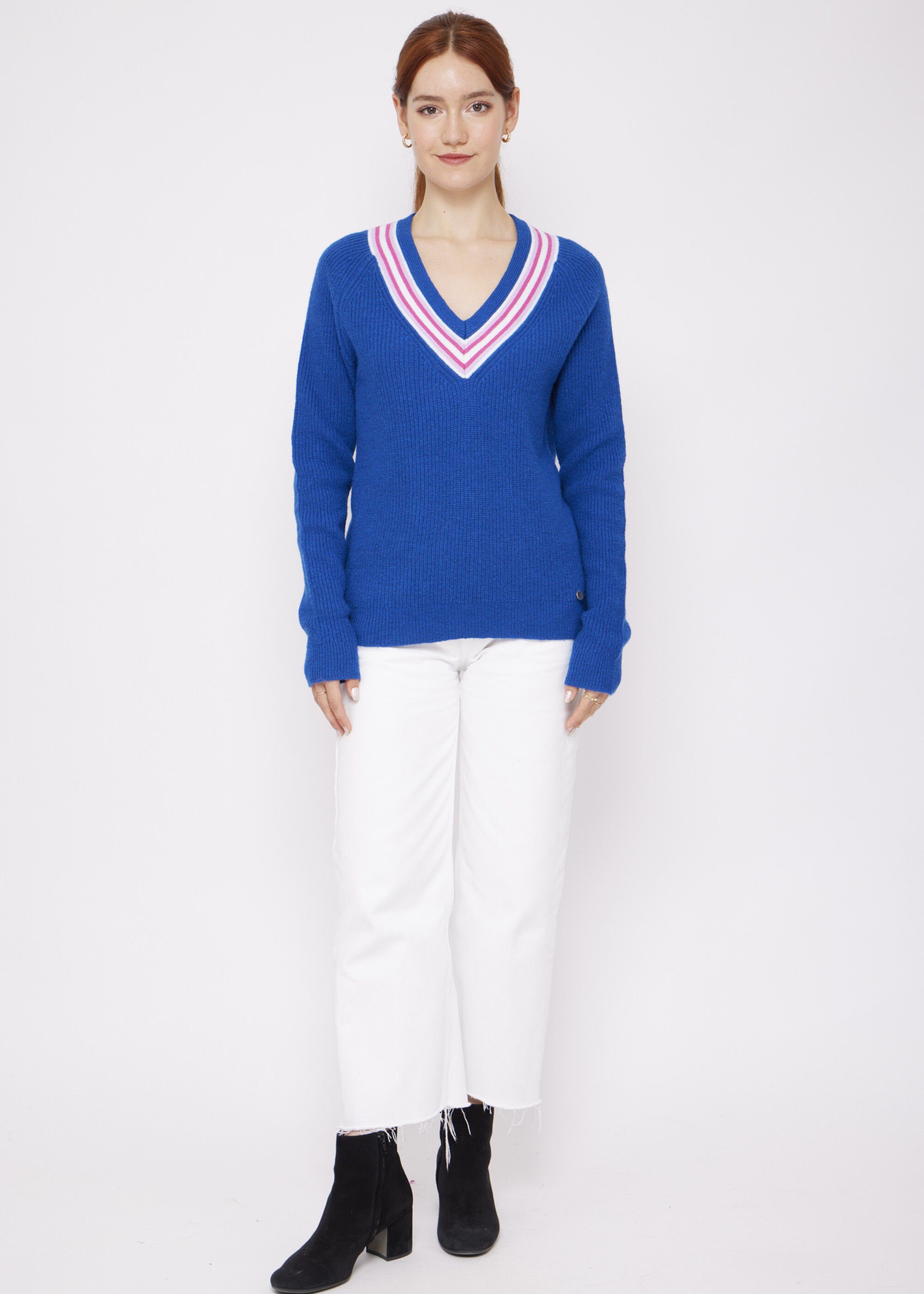 VICCI Germany V-Ausschnitt-Pullover mit Streifendetails