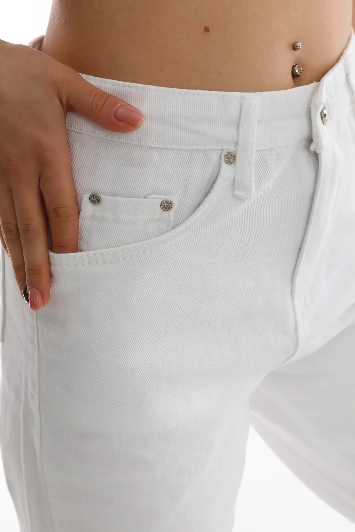 BİKELİFE  Weiße Palazzo-Hose mit weitem Bein und hoher Taille für Damen