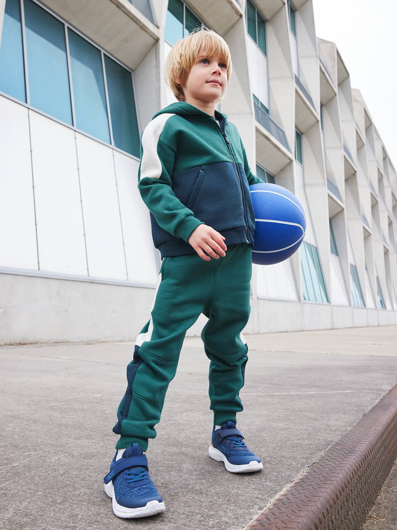 Sweat zippé à capuche effet colorblock sport garçon vert