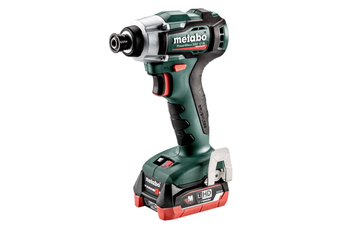 „Metabo PowerMaxx SSD 12 BL“ akumuliatorinis smūginis suktuvas, 12 voltų, 4,0 Ah, LiHD, 601115800