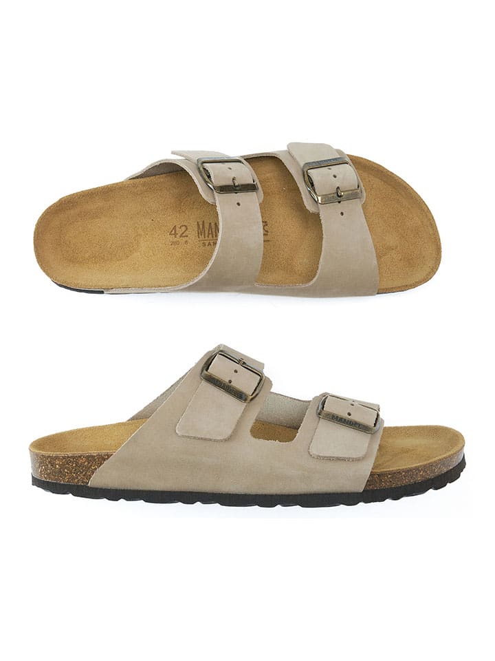 Mandel Leder-Pantoletten in Taupe günstig kaufen