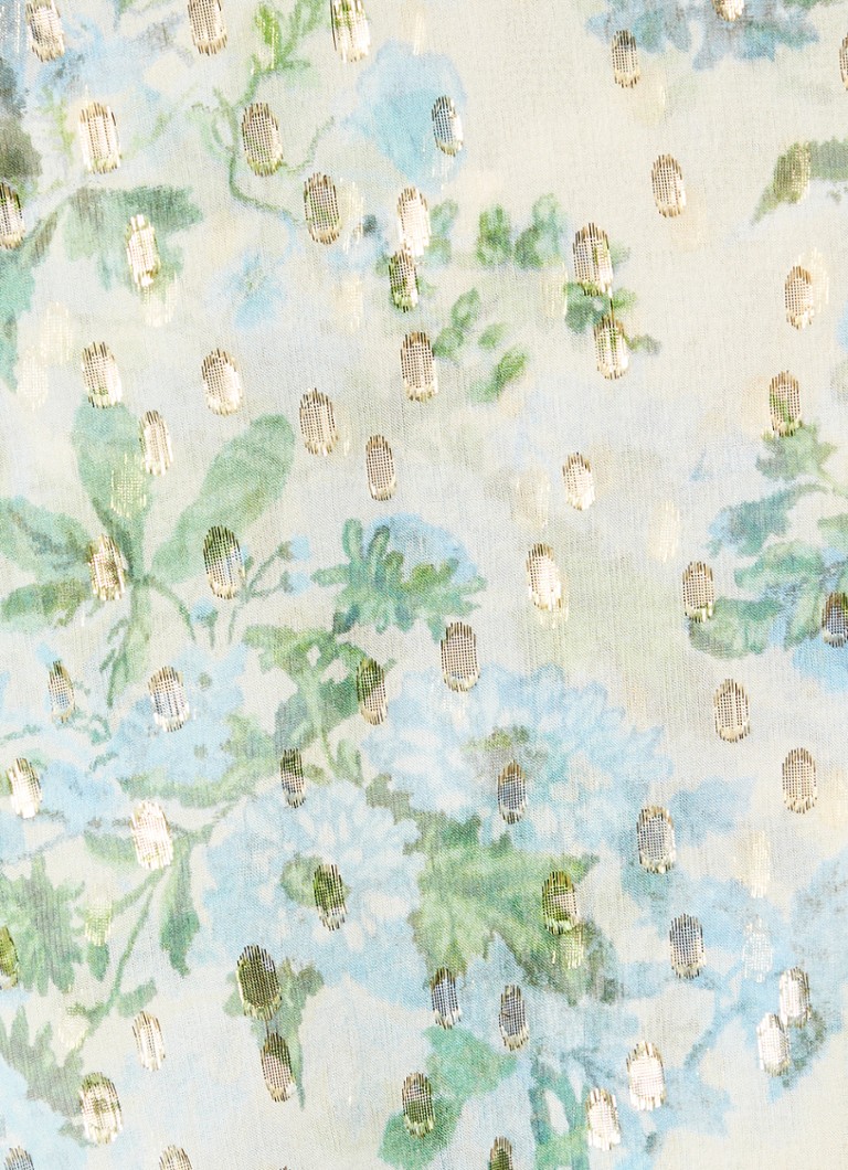 Abito lungo Robyn di LKBennett in misto seta e lurex con stampa floreale.
