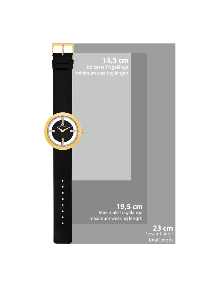 Rhodenwald & Söhne Damen Quarzuhr gelbgold Echtleder schwarz in schwarz günstig kaufen 18 cm