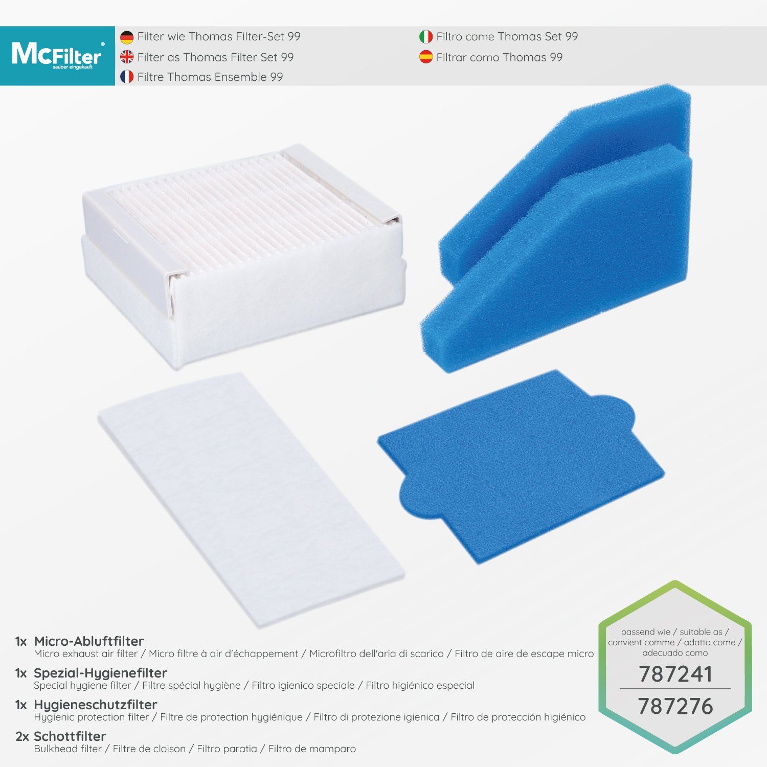 McFilter Staubsaugerbeutel 10 Stück + 5-teiliges Filterset, passend für Thomas Staubsauger Pet & Family AQUA+, Perfect Air, Parkett XT, Allergy & Family AQUA+, Anti Allergy AQUA+, Cat & Dog XT, Home Clean & Parquet AQUA+, 15 St., mit Hygieneverschlus