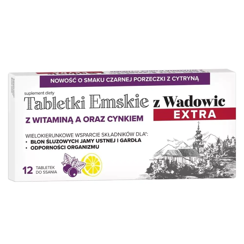 Emskie fra Wadowice Ekstra Tabletter med A-vitamin og zink, solbær- og citronsmag, 12 sugetabletter