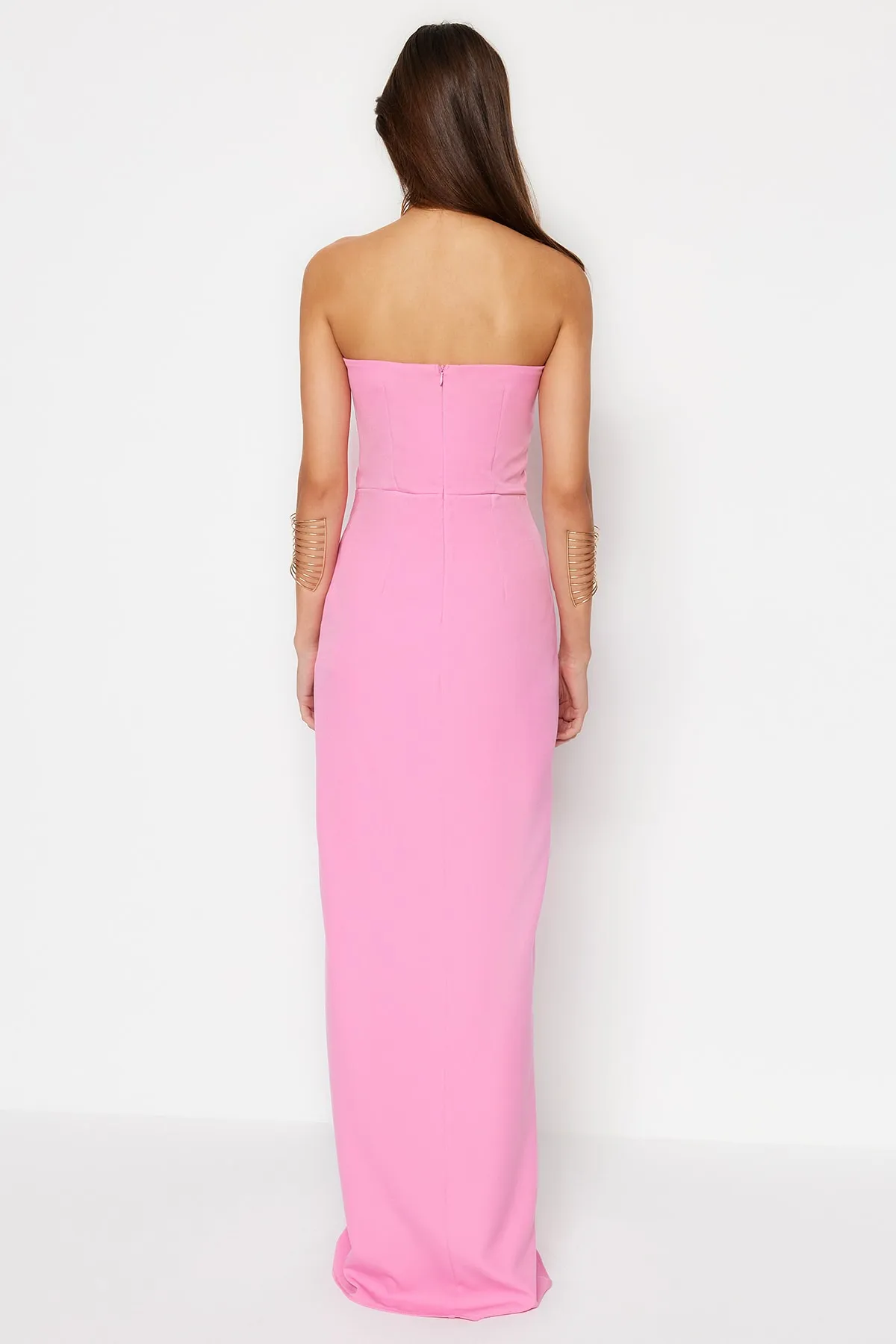 Trendyol Collection  Rosa gewebtes langes Abendkleid TPRSS23AE00127