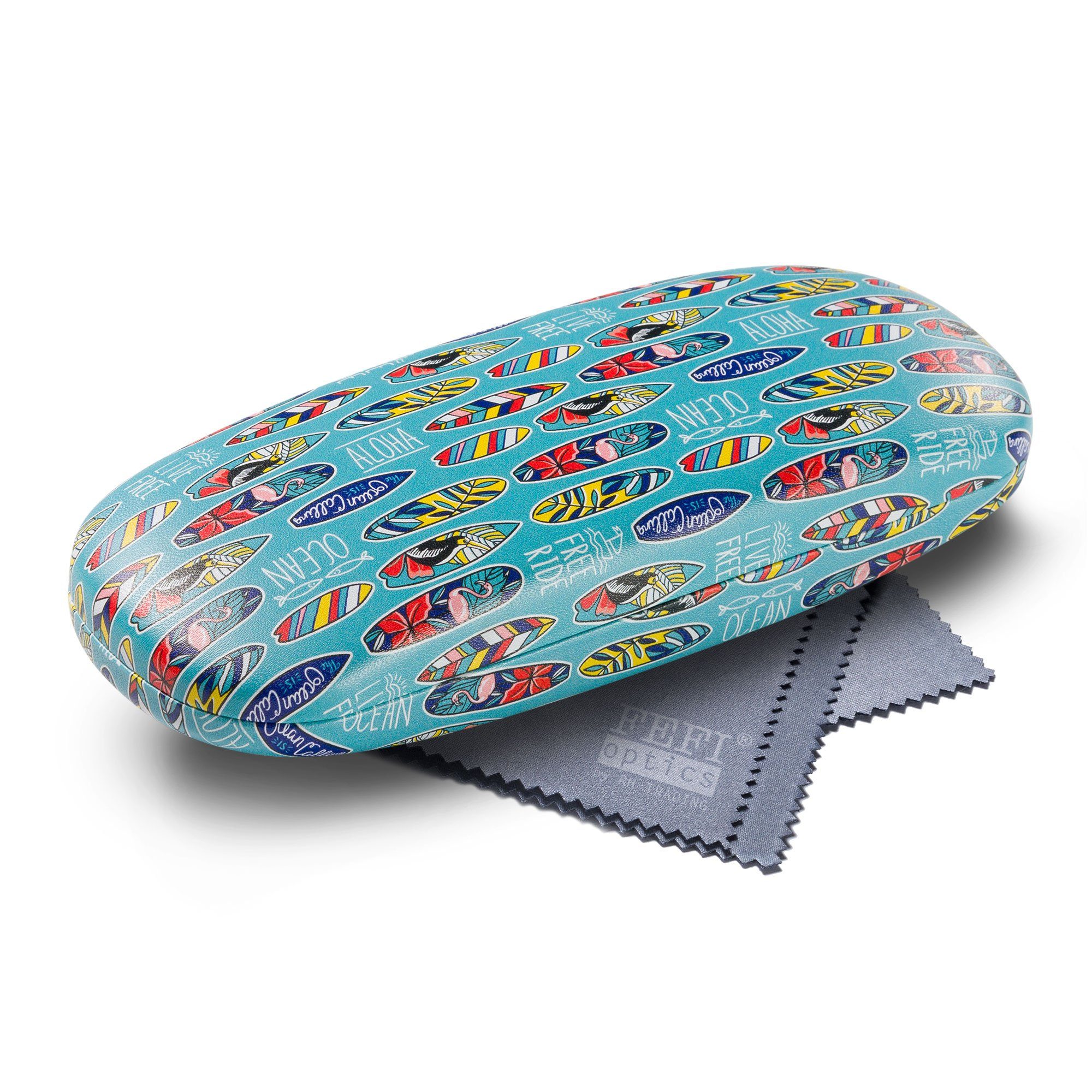 FEFI Brillenetui ALOHA - Stabiles Hardcase Etui, Set aus 1 Etui + hochwertigem Mikrofasertuch