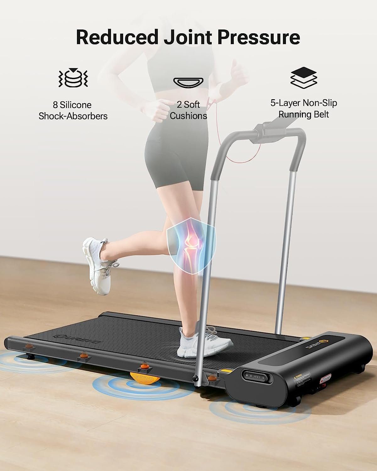 homeTro Laufband (2 in 1 Walking Pad mit intelligentem Drehschalter Laufband für zuhause), mit doppelter Stoßdämpfung, 3 HIIT Modes laufband klappbar mit großem