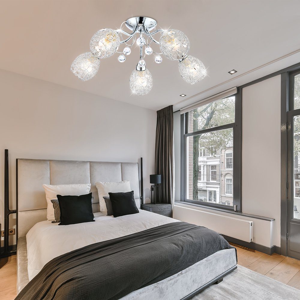 etc-shop LED Kugelleuchte, Leuchtmittel nicht inklusive, Deckenleuchte Kristall Deckenlampe Beleuchtung Chromgeflecht Licht