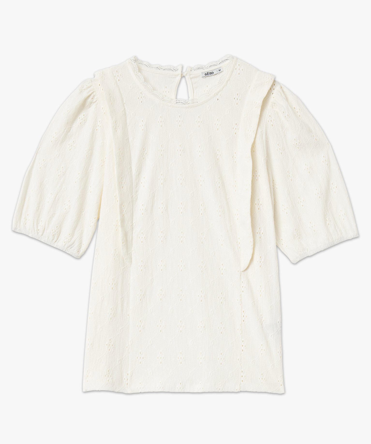 Tee-shirt à manches courtes avec broderies anglaise femme ecru | GEMO