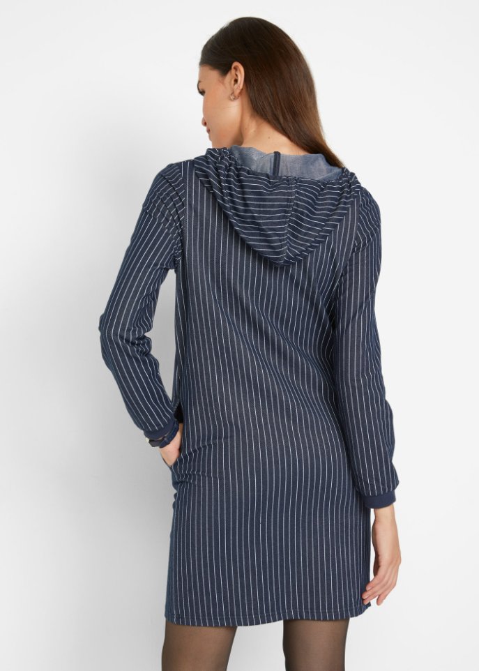 Sweatkleid in Jeansoptik, gestreift, mit Kapuze