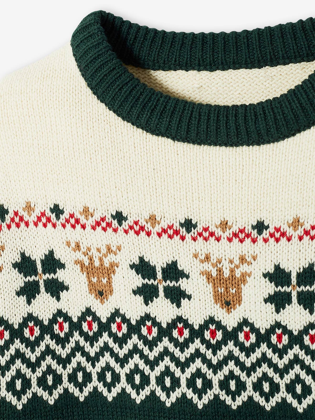 Pull de Noël enfant capsule famille motifs jacquard vert sapin