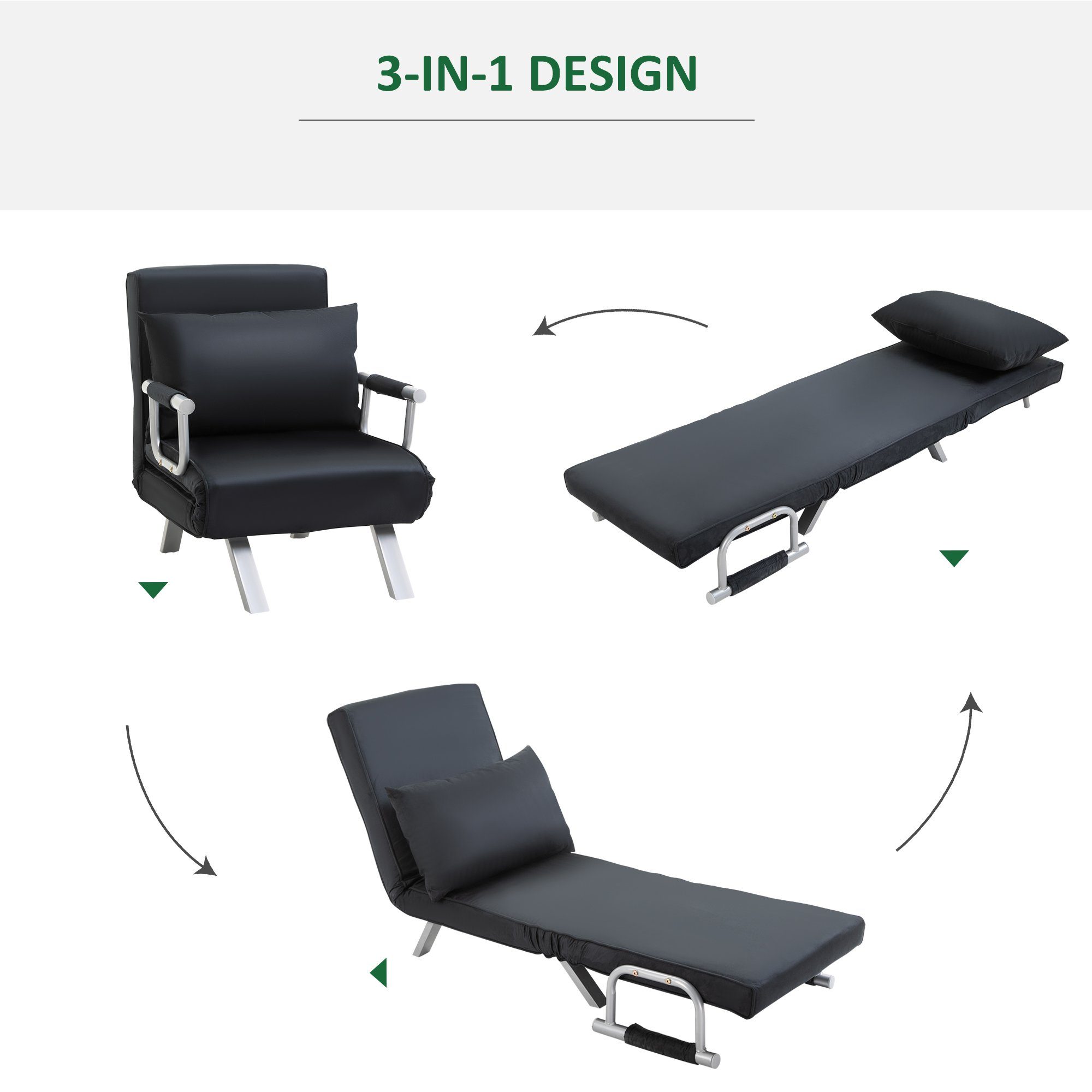 HOMCOM Sessel Schlafsessel mit Armlehne 2-in-1 Gästebett (Klappbett, 1-St., Schlafsofa), verstellbare Rückenlehne