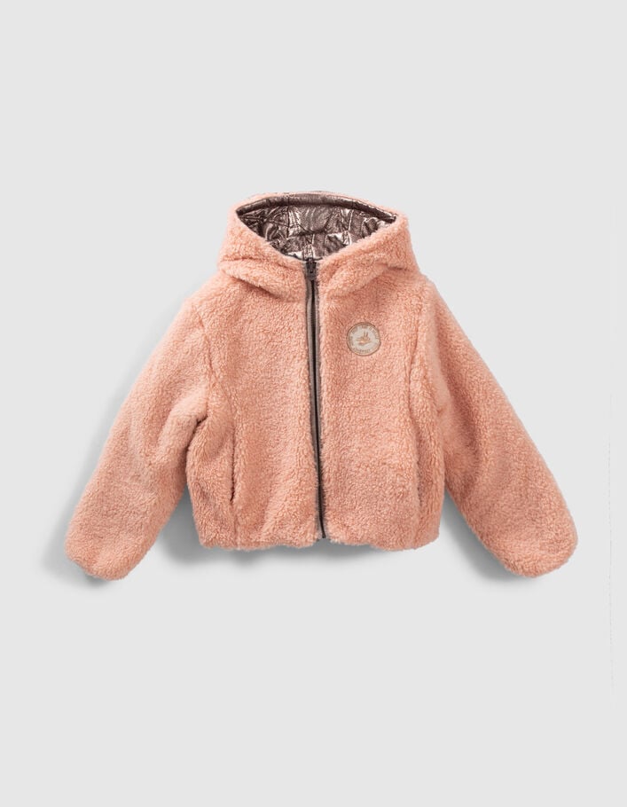 Doudoune réversible rose cuivré et Sherpa fille