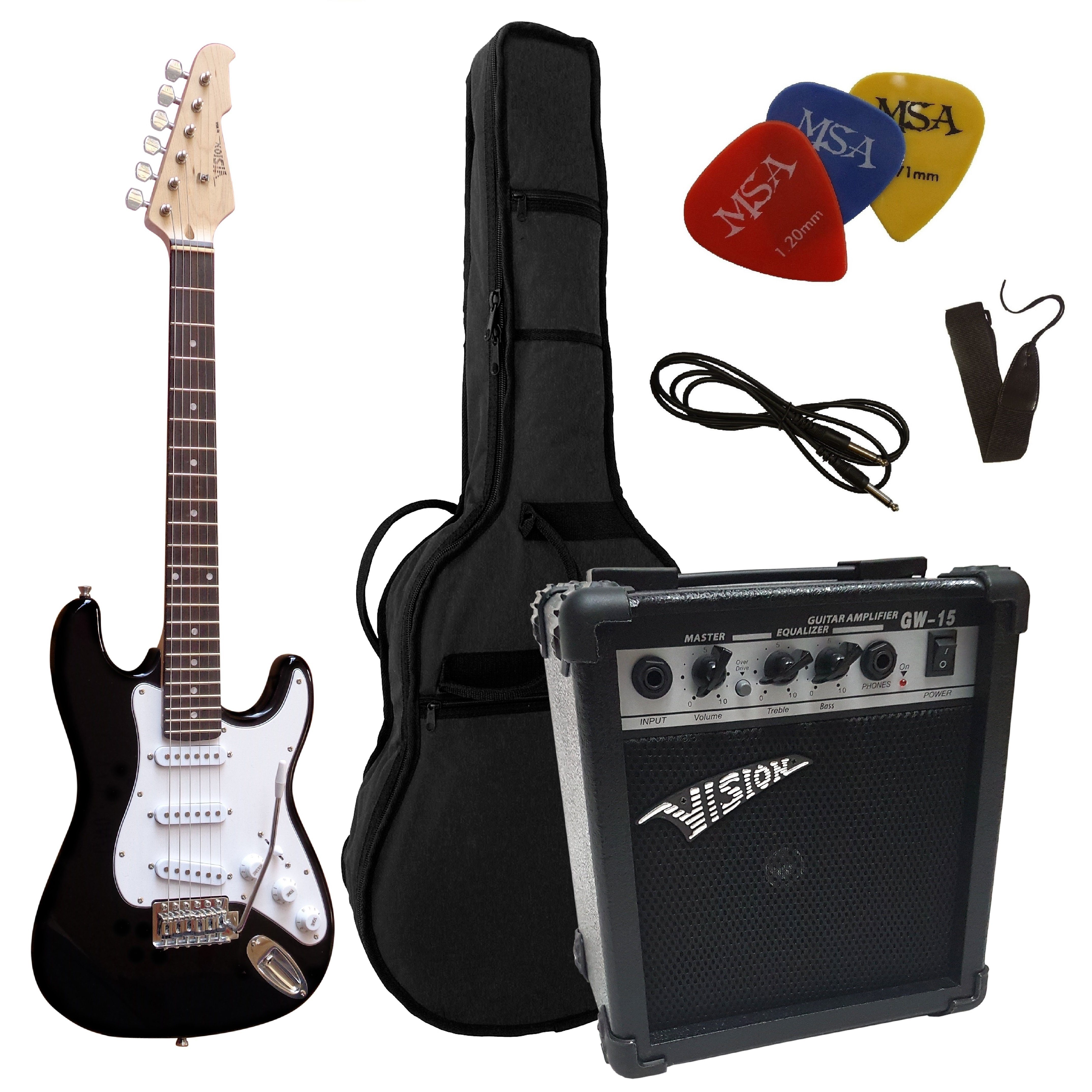 MSA E-Gitarre 3/4 Junior Gitarre im 20 Watt Set, Set mit Tasche, Band, 3xPleks, Kabel