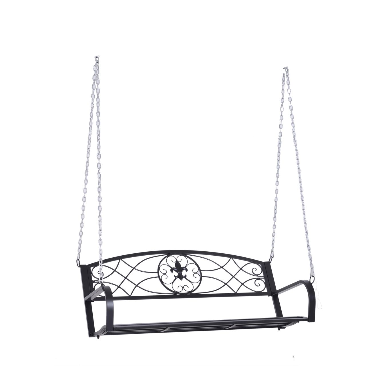 Outsunny Hängebank 2-Sitzer Gartenschaukel Schaukelbank mit Ketten Schwarz 132 x 63 x 58 cm