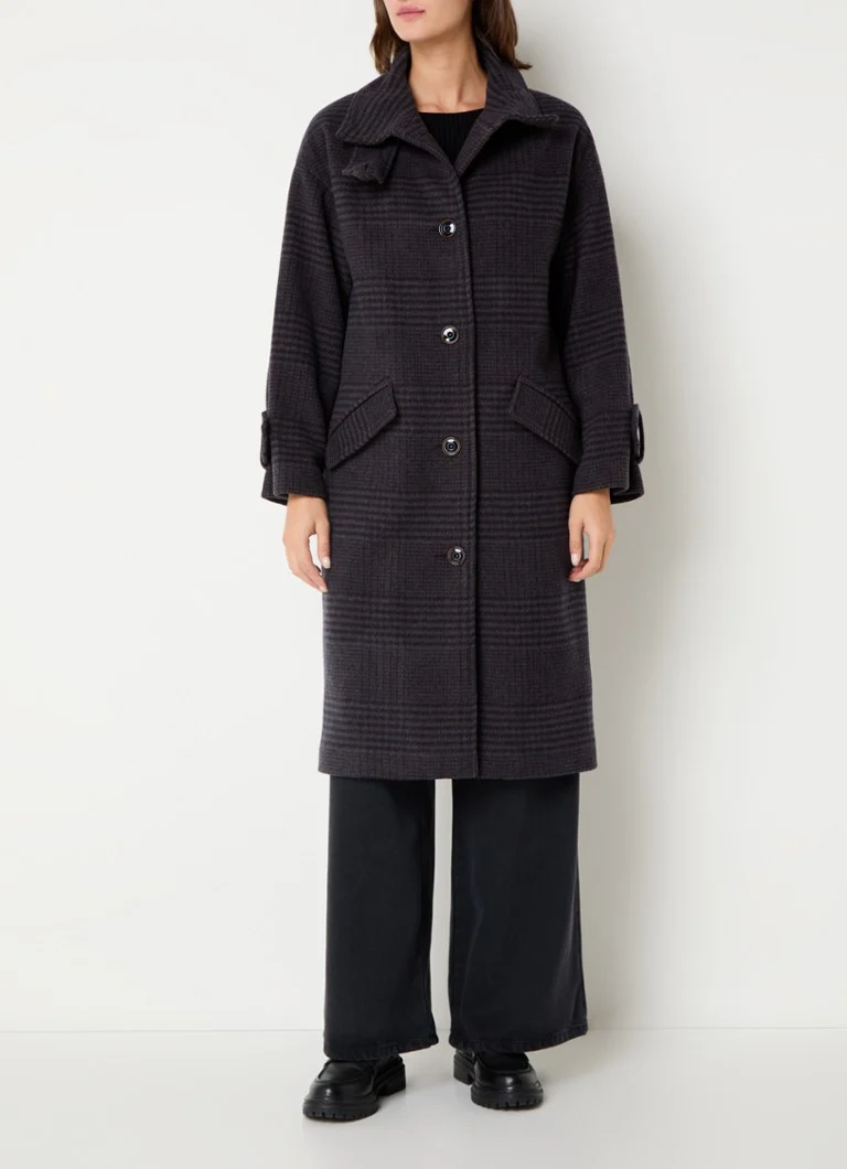 Sessùn Miamia coat in wool blend with checked design and flap pockets