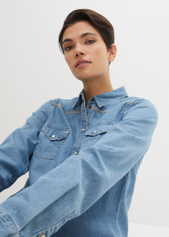 Jeansbluse mit Stickerei