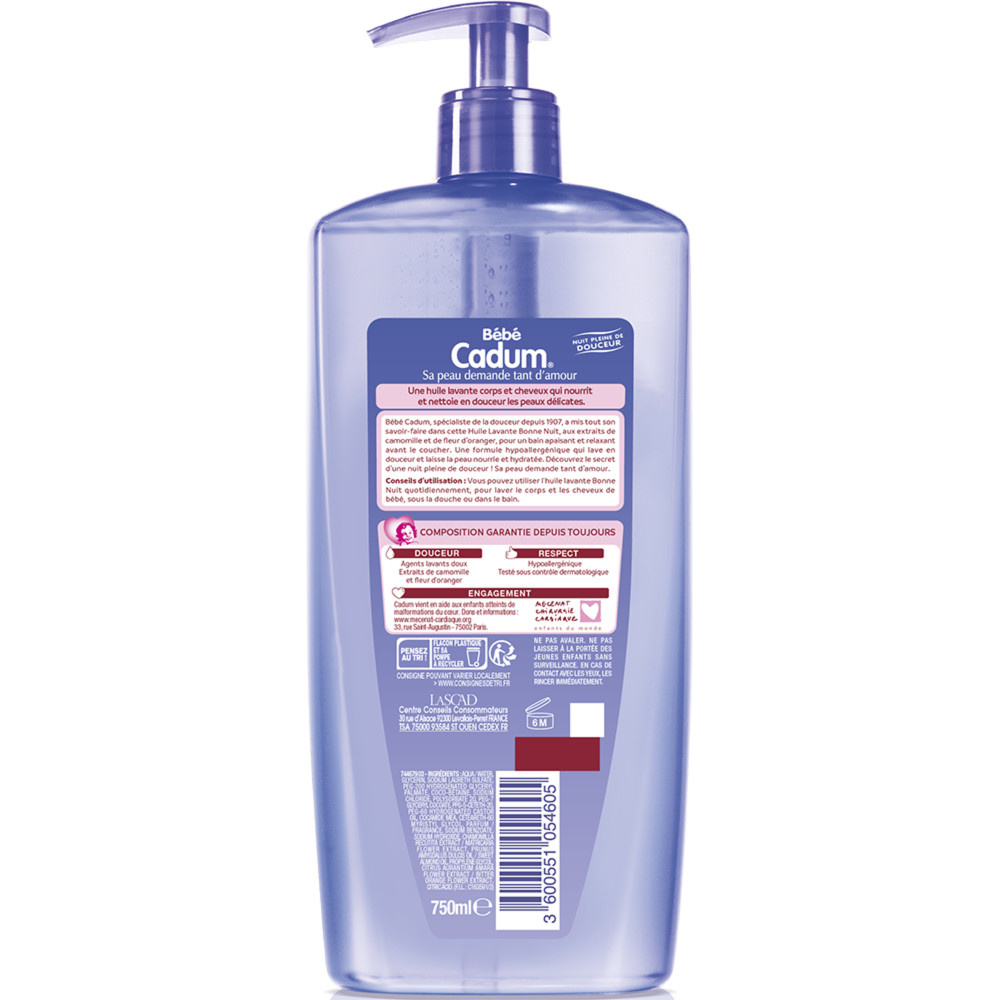 cadum Bébé Cadum Huile Lavante Corps et Cheveux pour bébé