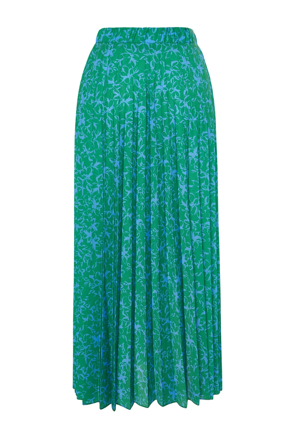 Trendyol Modest  Grüner, plissierter, gewebter Rock mit elastischem Bund und Blumenmuster TCTSS23EE00018