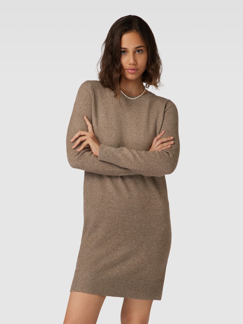 Knielanges Strickkleid in Melange-Optik in mittelbraun