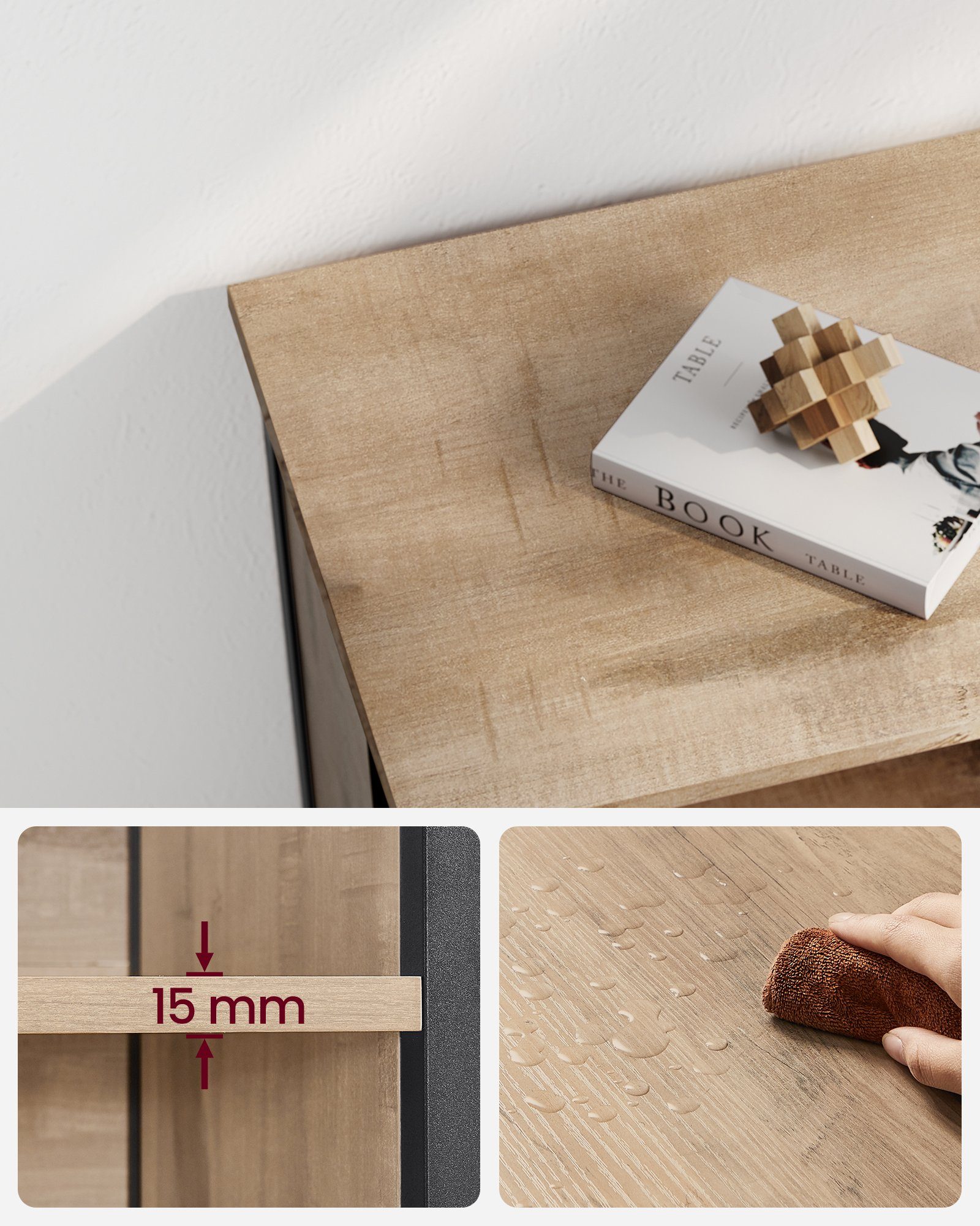 VASAGLE Highboard Küchenschrank, verstellbare Regalebene, 2 offenen Fächern