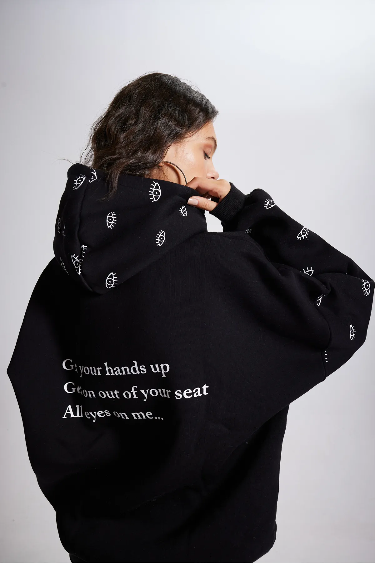 HOLLY LOLLY  Oversize-Kapuzen-Unisex-Augen-Sweatshirt Schwarz