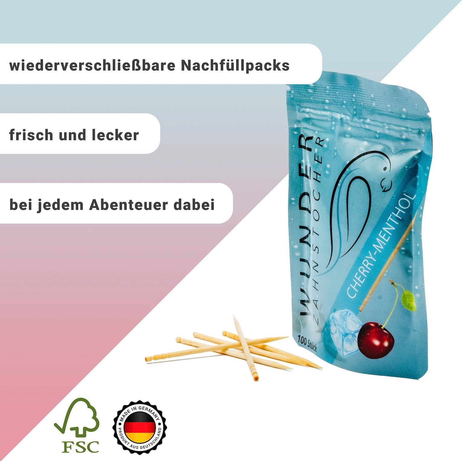 Wunder Zahnstocher Mundpflegecenter Wunder Zahnstocher mit Geschmack - 3er Bundle Kirsch Menthol