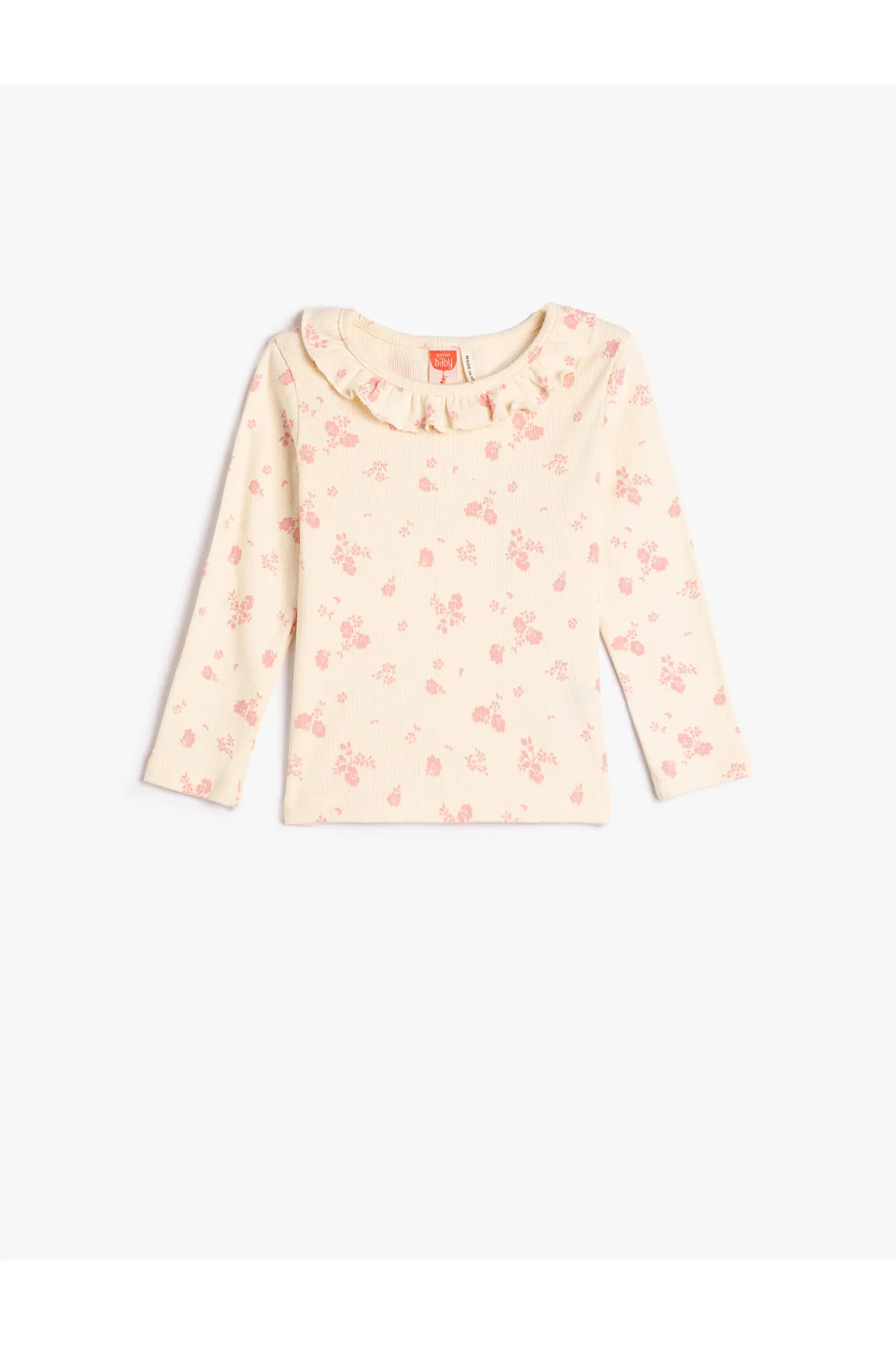 Koton  T-Shirt mit Blumenmuster, Rundhalsausschnitt, Rüschen, langärmlig, Baumwoll-Unterhemd