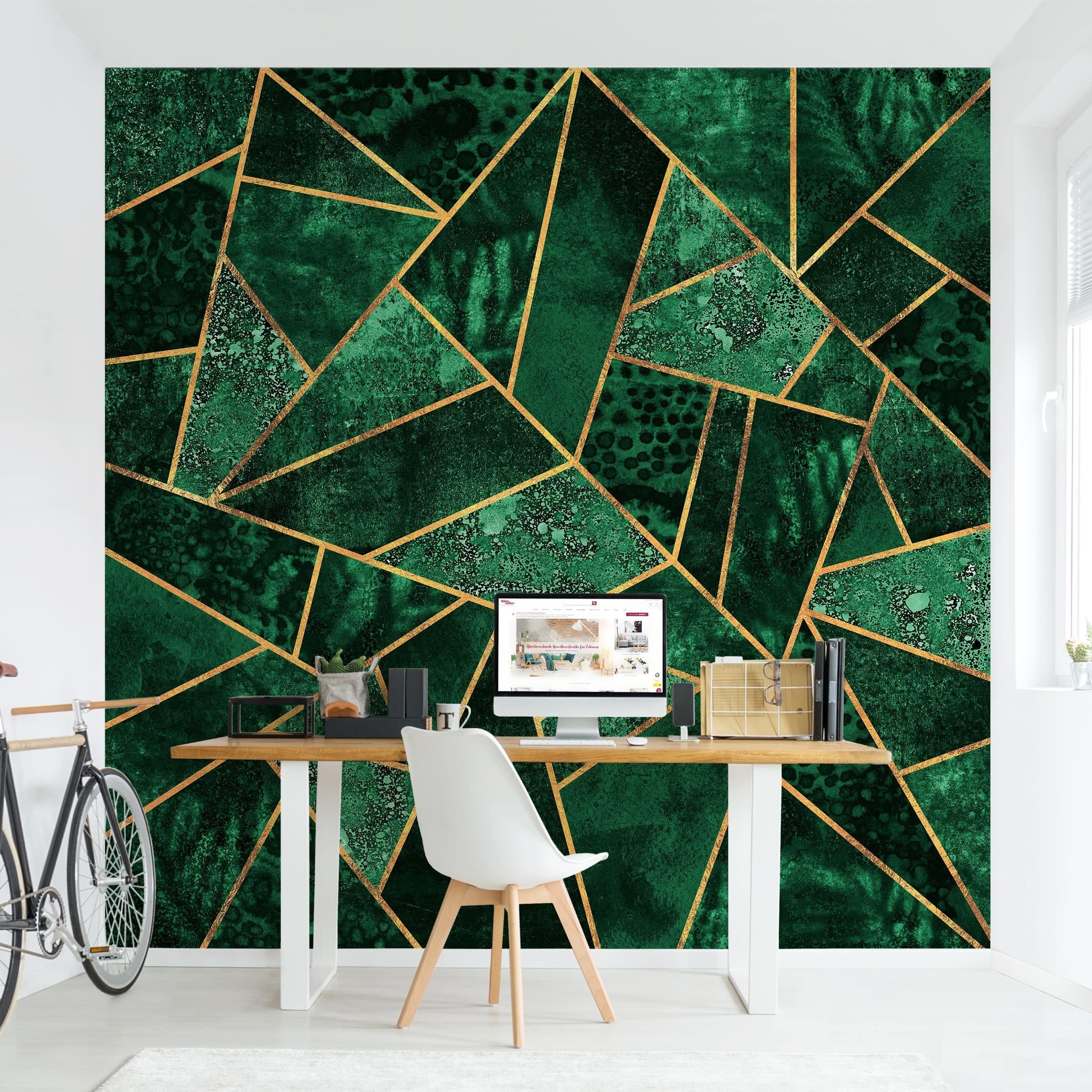 Bilderdepot24 Vliestapete Abstrakt Dunkler Smaragd Gold Tapete Wanddeko Modern Kunst, Glatt, Matt, (Inklusive Gratis-Kleister oder selbstklebend), Wohnzimmer Schlafzimmer Küche Flur Fototapete Motivtapete Wandtapete