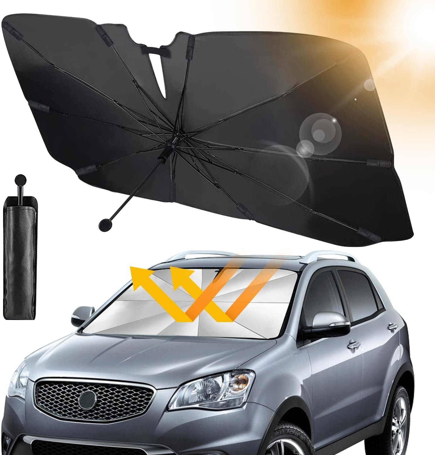 Devenirriche Autosonnenschutz Sonnenschutz Auto Frontscheibe, Neues Carbonfaser-Skelett(145*79cm)