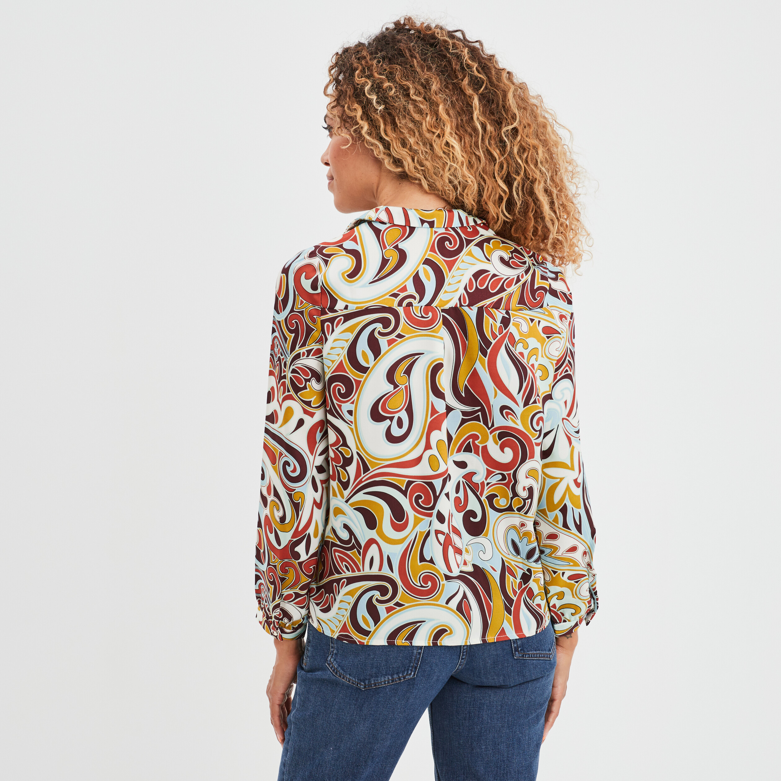 Blouse satin col en V à revers noir femme | La Halle