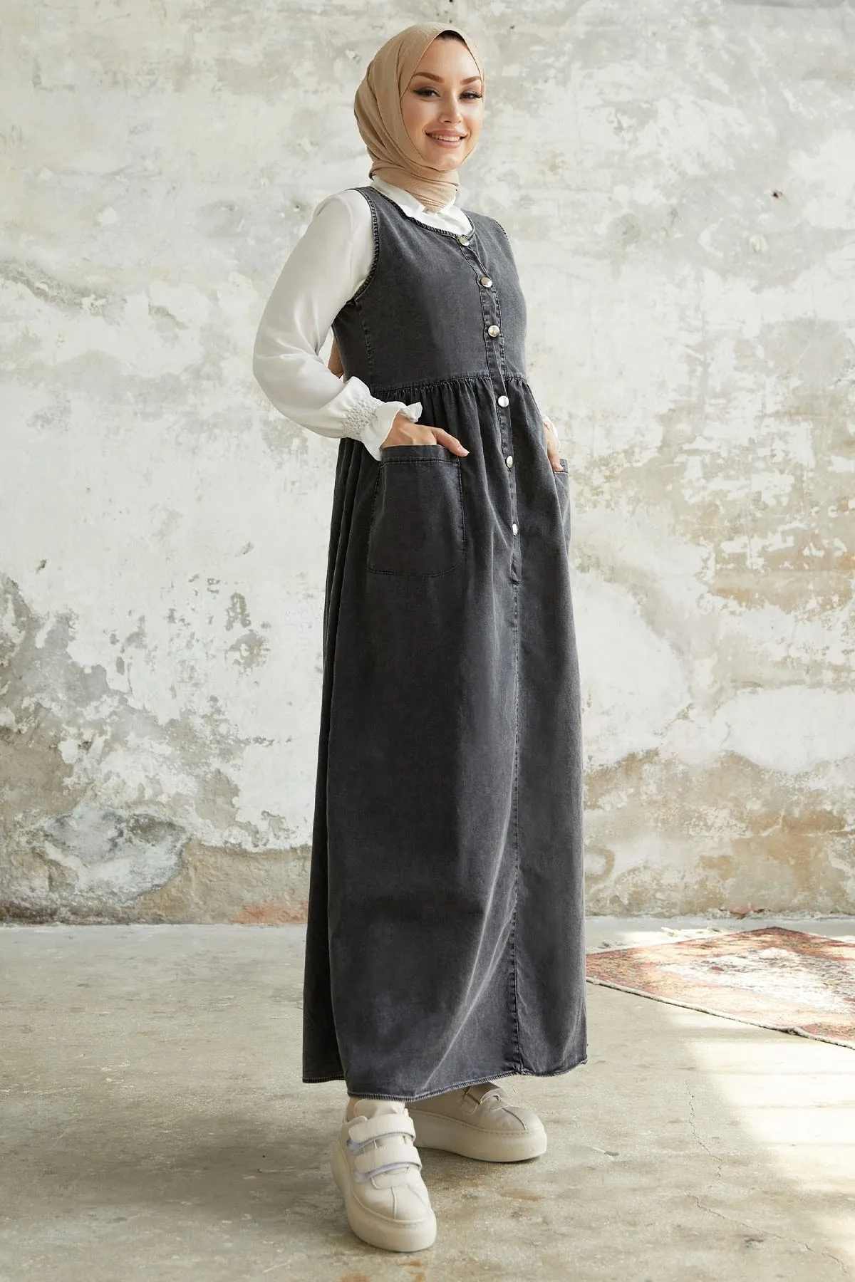 InStyle  Maryel Denim Gilet Kleid – Grau