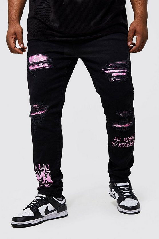 Plus Skinny Jeans mit Bandana-Print Rissen