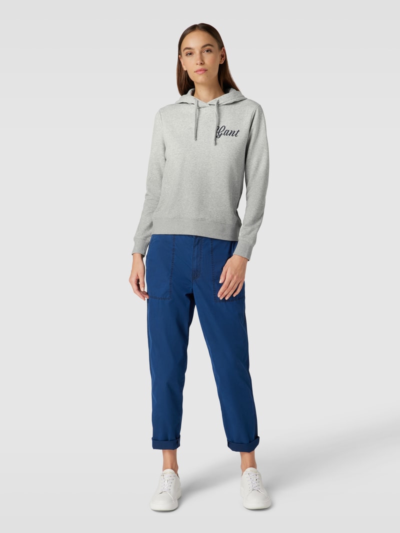 Hoodie mit Label-Stitching in mittelgrau