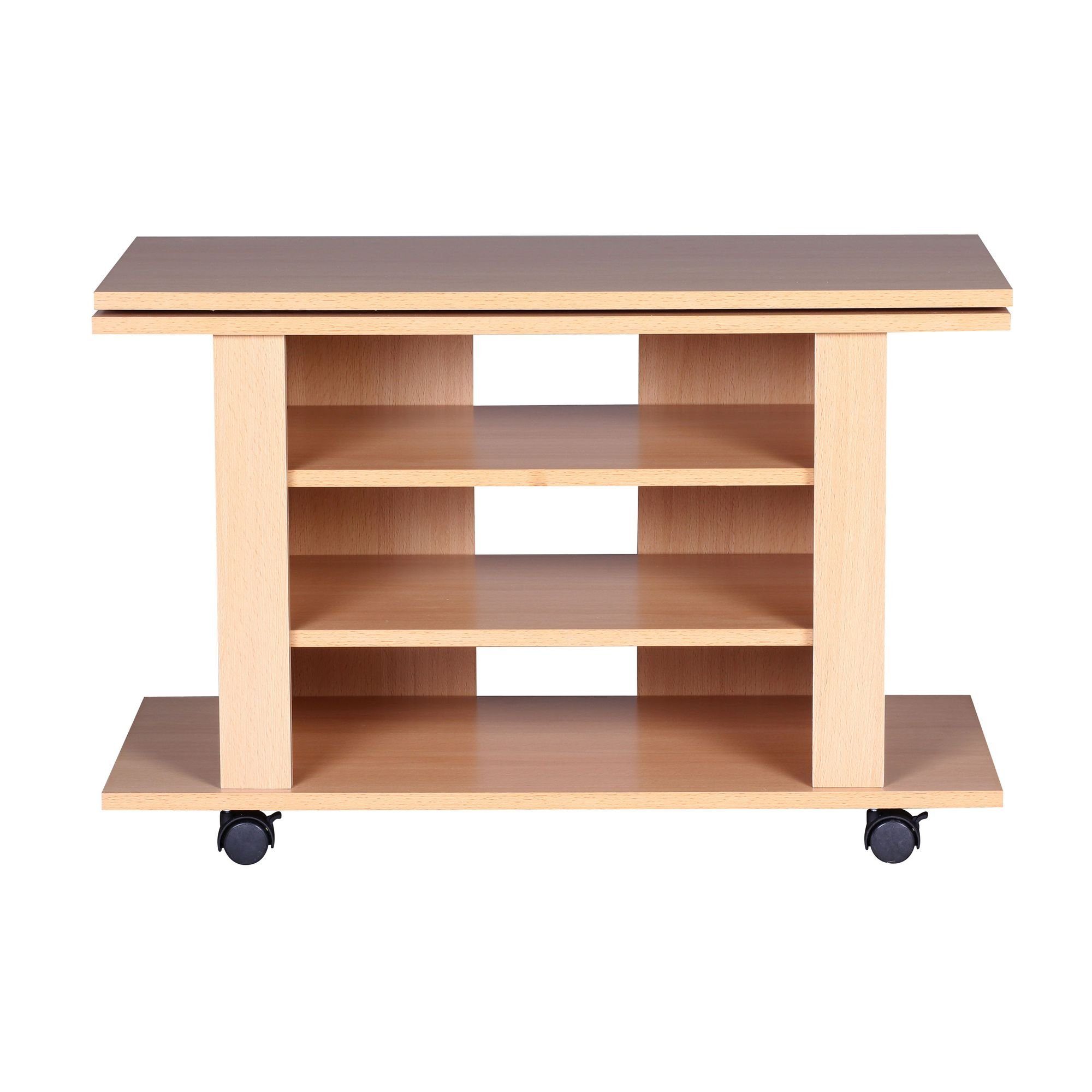 FINEBUY Lowboard FB36667 (Buche 75x38x51, TV-Board mit Rollen Drehbar), Fernsehunterschrank mit Stauraum, HiFi Regal