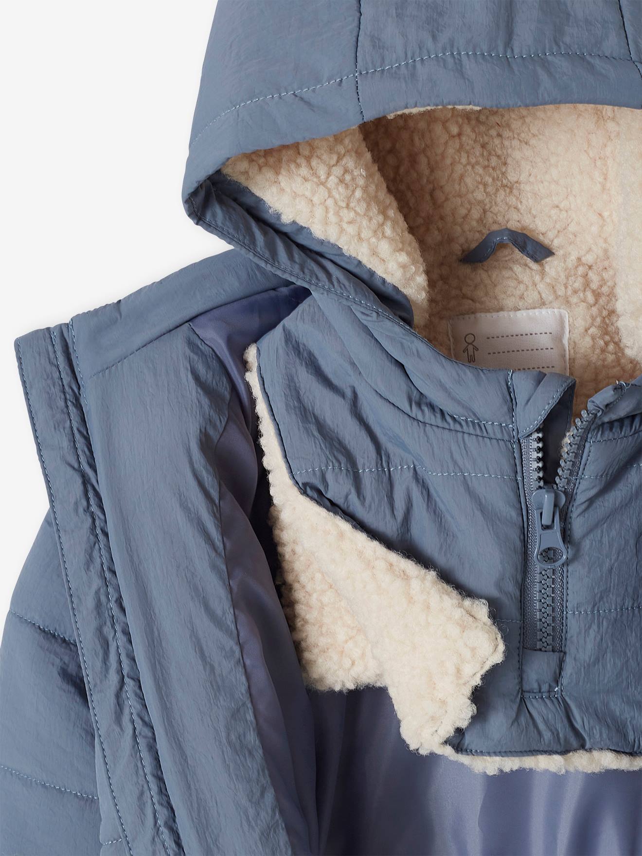 Vertbaudet Baby Winterjacke mit abnehmbarer Kapuze, Recycling-Polyester - graublau