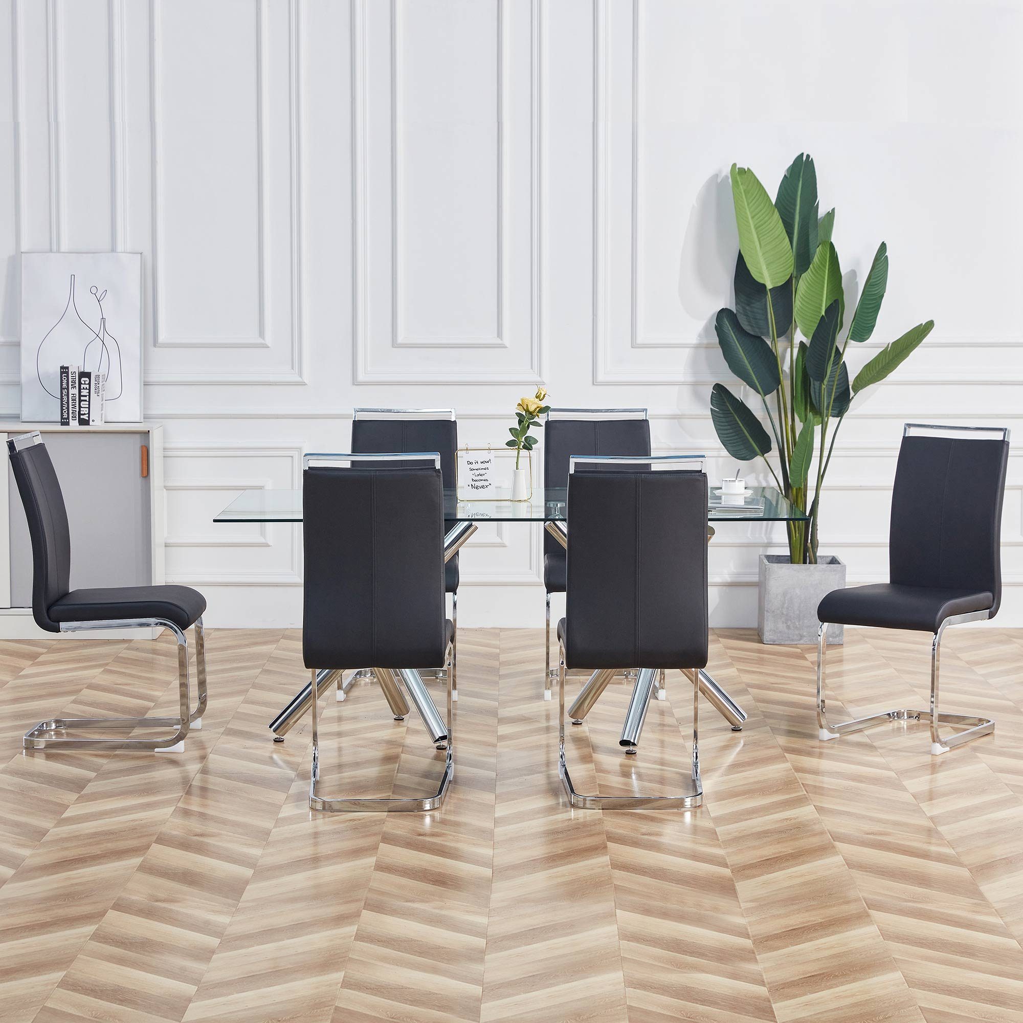 REDOM Freischwinger 4er Schwingstuhl Kunstlederstuhl Esszimmerstuhl (Polster Stuhl Set nur 4 Stühle ohne Esstisch)